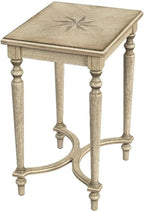 Beaumont Lane Traditional Solid Wood Accent Table, Antique Beige Finish, 18"W x 14"D x 24.5"H, Cherry/Maple/Walnut Veneers, Starburst Inlay Design, Rectangular Side Table for Living Room or Bedroom