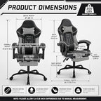 Gaming Desk Chair for Adults, Ergonomic Gaming Chair with Footrest & Headrest and Lumbar Support, Leather Material Height Adjustable Computer Video Game Chairs (Black+Gray)