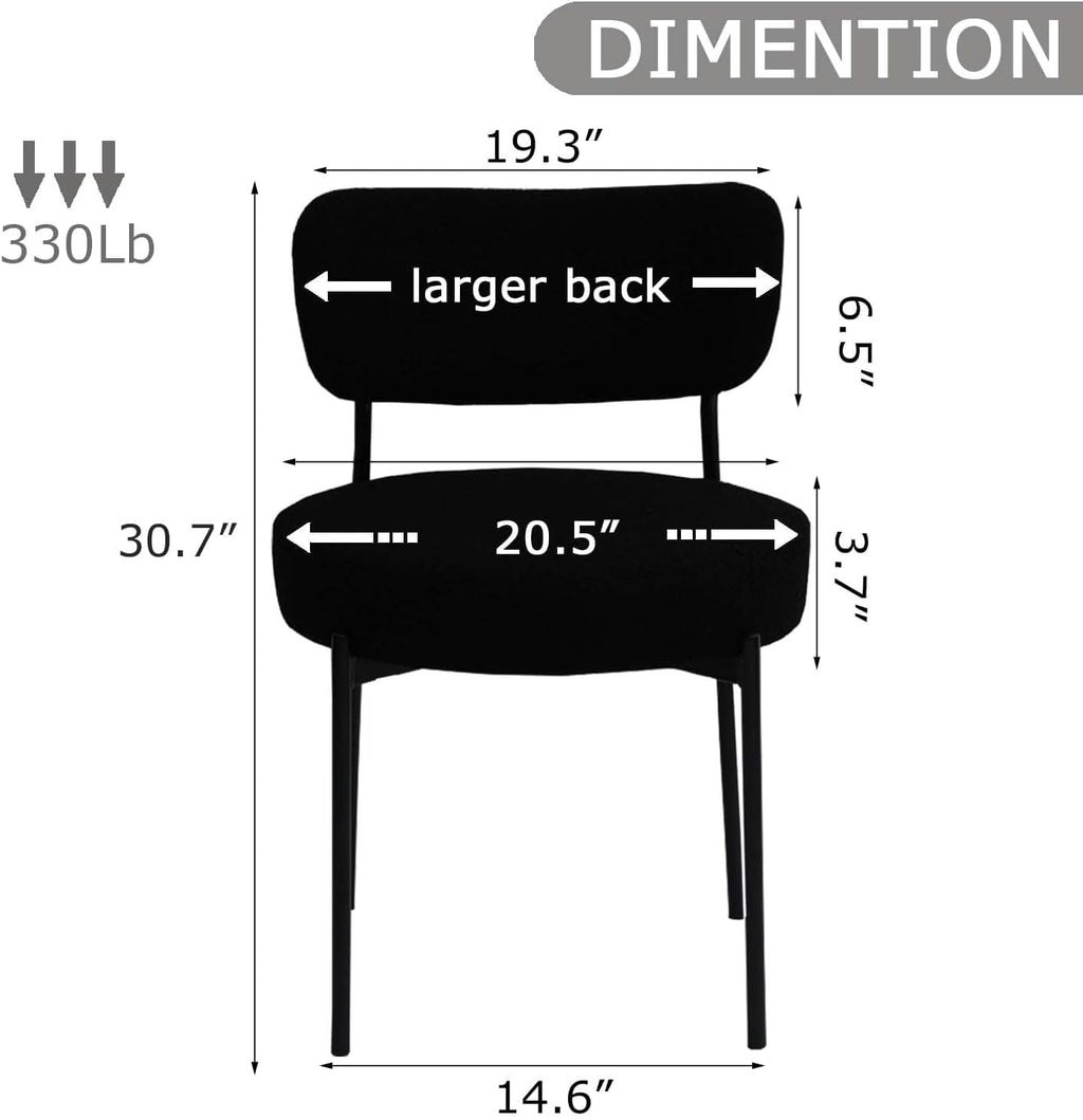 Black Boucle Dining Chairs Set of 4, Upholstered Dinner Chair with Metal Frame, Dining Room Chairs with Padded Seat, Round Modern Seating for Living Room
