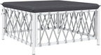 Patio Footstool with Cushion, White Woven Fabric Ottoman, Powder-Coated Steel Frame, Thickly Padded Seat for Garden Relaxation