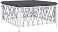 Patio Footstool with Cushion, White Woven Fabric Garden Ottoman, Powder-Coated Steel Frame, Thickly Padded Seat, Modular Design for Outdoor Lounge