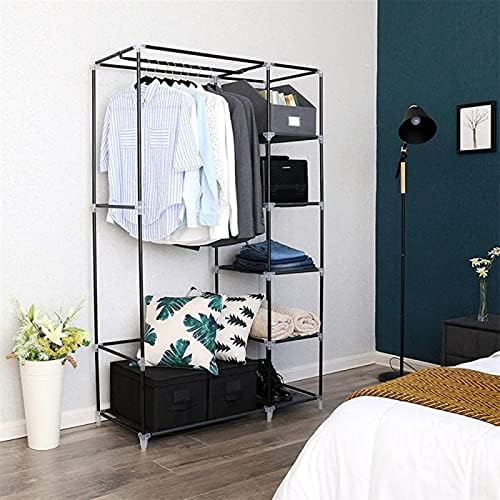 Wardrobe Black Canvas Closet Wardrobe Household Portable Clothes Shoe Storage Organizer Shelf Rack Fabric Bedroom Furnitur Wardrobe Rack (Color : 1PC)
