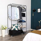 Wardrobe Black Canvas Closet Wardrobe Household Portable Clothes Shoe Storage Organizer Shelf Rack Fabric Bedroom Furnitur Wardrobe Rack (Color : 1PC)