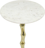 Gold Side Table with White Marble Top | Decorative Modern End Table | Bamboo Shape Aluminum Base | Accent Table for Living Room Decor | 14x14x23.5