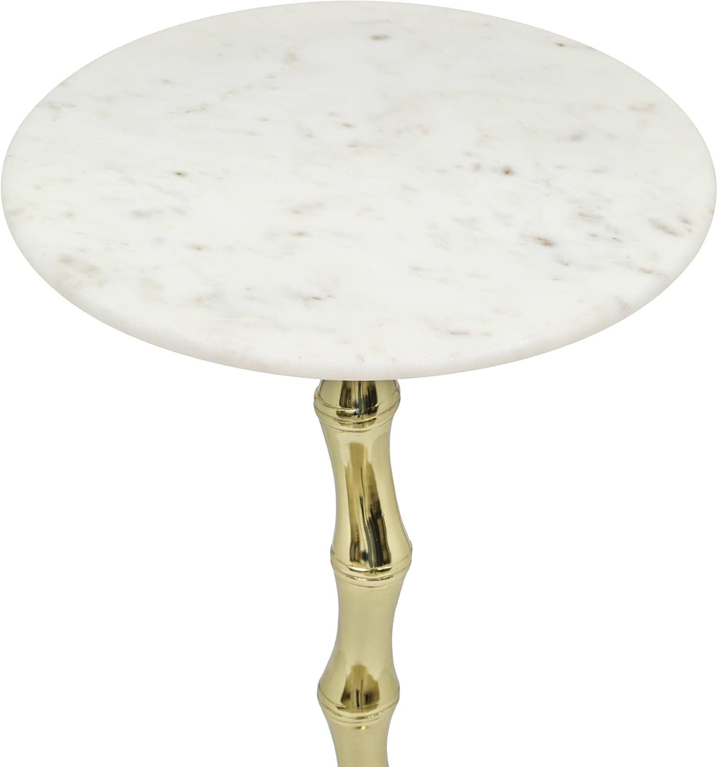 Gold Side Table with White Marble Top | Decorative Modern End Table | Bamboo Shape Aluminum Base | Accent Table for Living Room Decor | 14x14x23.5