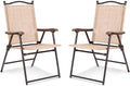 2-Pack Modern Folding Sling Back Deck Chairs in Beige Textile Fabric with Steel Frame & Plastic Feet, 20x24x38in, UV-Resistant for Outdoor Use