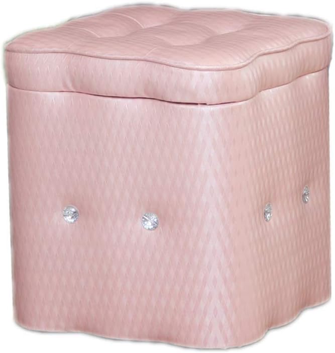 Storage Stool Footstool PU Home Footstool Cube Toy Storage Box Seat Stool Practical Footrest Comfortable and (Color : Pink)