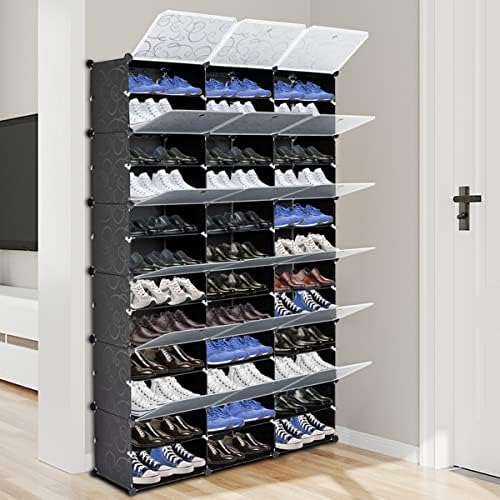 Portable Shoe Rack Organizer, 72-Pair Modular DIY Cube Storage, 10-Tier, Black, 47.25" W x 12" D x 72" H