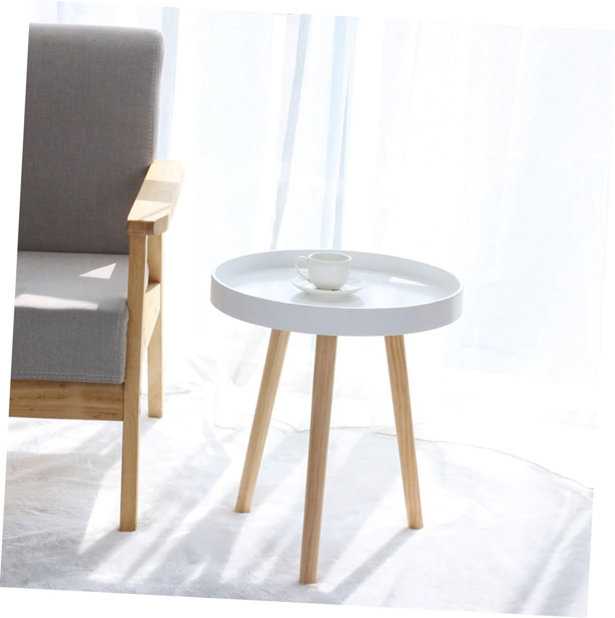 Modern Small Round Tea Table White Mini Sofa Side Table Bedside Decorative for Living Room