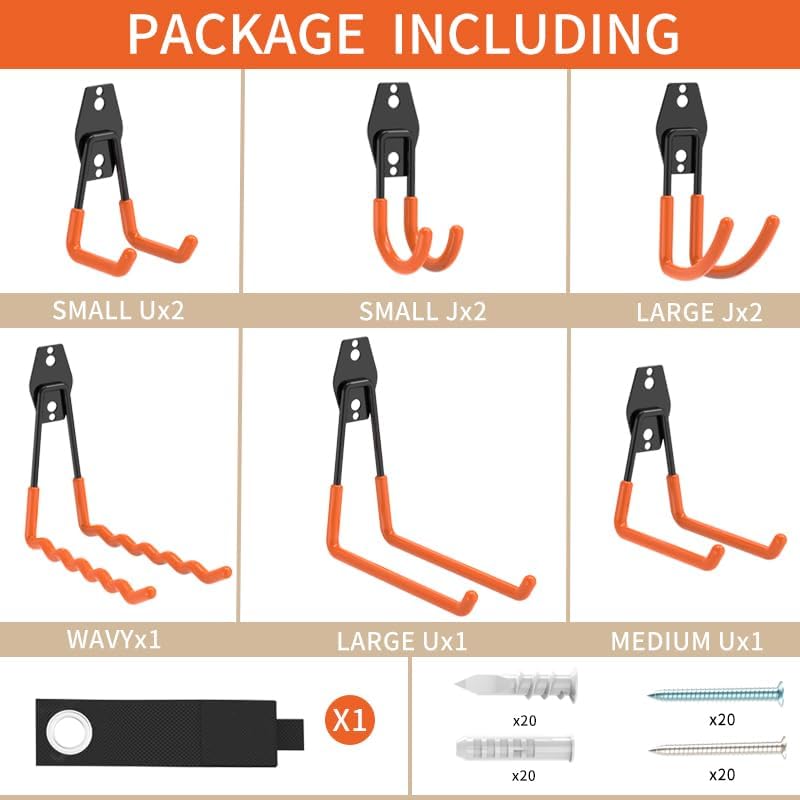 Garage Hooks Heavy Duty Steel Hooks for Hanging Power and Garden Tools, Ladders, Hose, Bikes, Ropes, Bulk Items, and More，Anti-Slip Coating with max 88lbs Capacity 10 Pack