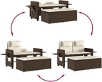 Garden Bench Brown, Cream White,Reclining Garden Bench with Adjustable Armrests & Luxurious Cushions Brown Poly Rattan Outdoor Seating for or Terrace Patio Furniture