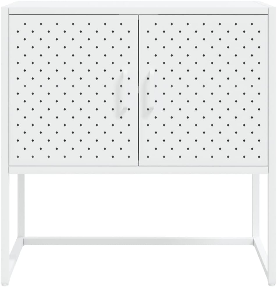 White Steel Sideboard with Adjustable Levelers, Modern Rectangular Storage Cabinet for Living Room and Dining Room, Sturdy Powder-Coated Steel Construction, Sleek Minimalist