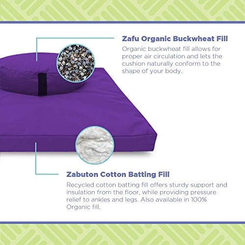 Meditation Cushion Mat Set HEMP- Large Oval Zafu Floor Pillow Organic Buckwheat Pillow + Cotton Filled HEMP Zabuton Prayer Pad - Meditation Pillow Yoga Knee Pad, Made in USA - 18" Oval, CRANBERRY Hemp