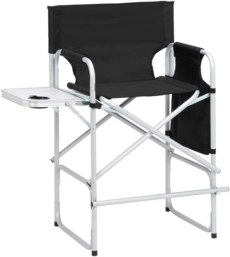Tall Makeup Chair 41'', Director Chair for Makeup Artist with Table, Cup Holder, Storage Bag & Footrest, 300 lbs Foldable Portable