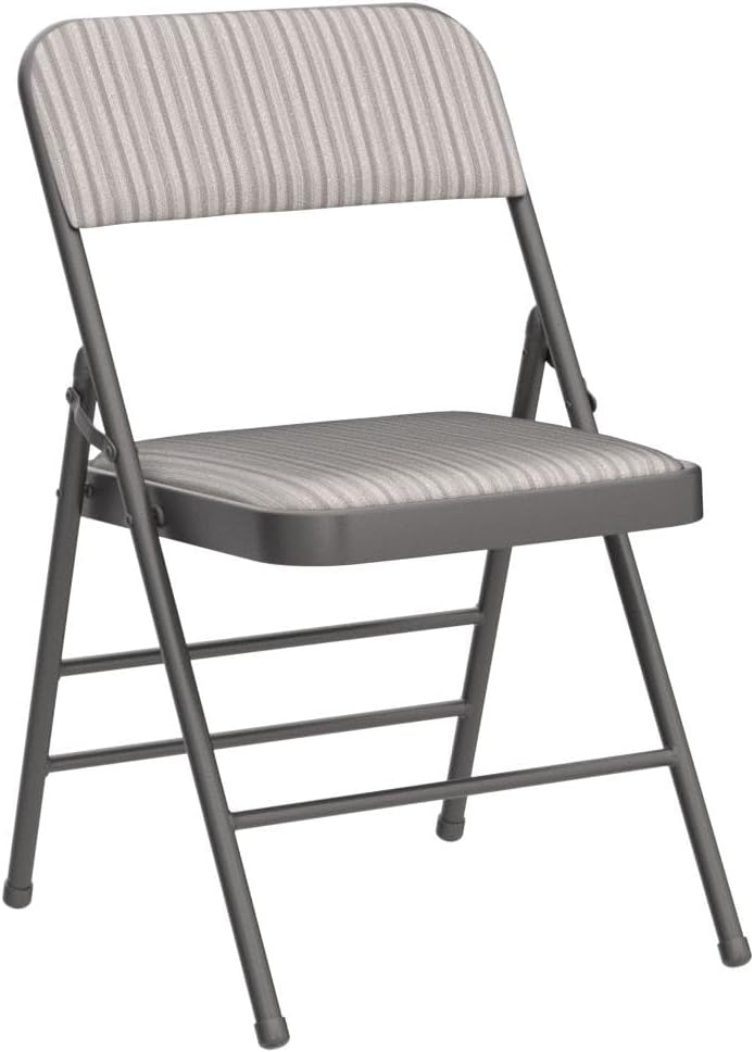 Pack of 2 (Fabric/Vinyl) Steel Frame Metal Foam Padded Folding Chairs (Black, Gray, White) (2-Pack - Fabric White)
