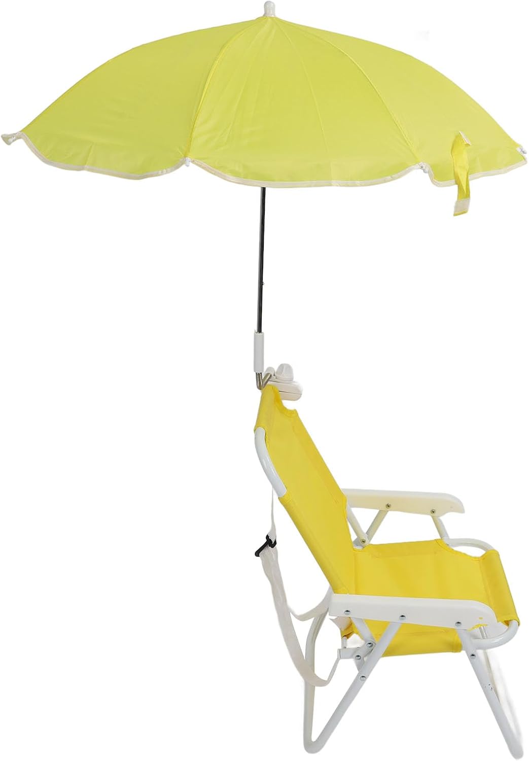 Fafeicy Children Beach Chair, Oxford Cloth Steel Pipe Folding Camping Chair with Sunshade Umbrella, 50kg Capacity, Portable Kids Outdoor Seat for Beach Picnic Park Yard (Yellow)