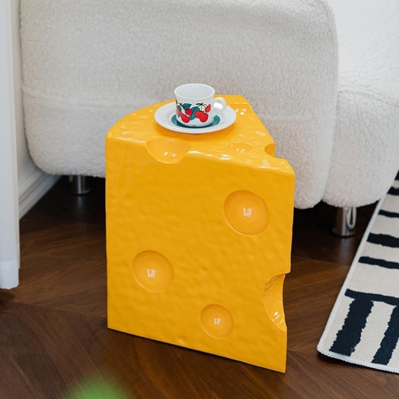 Cheesecake Wedge Side Table Resin Decorative Stool Playful End Table Living Room Pouf Ottoman for Kitchen Playroom Hallway Long Lasting