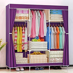 Wardrobe Canvas Wardrobe Fabric Wardrobe Foldable Clothes Closet Storage Organizer with Hanging Rail,Wardrobe Shelves for Bedroom,Purple-105x46x156cm