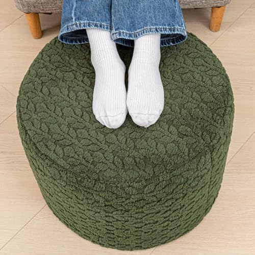 Round Pouf Ottoman 20 x 20 x 14 Inches Boho Poof Home Decor Floor Pouffe Ottoman Foot Rest for Couch Sofa Bean Bag Chairs Living Room Bedroom (Forest Green)