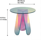 Round Acrylic Side Table Modern Rainbow Iridescent Accent Table Night Stand Versatile Coffee Table for Living Room Balcony Office Creative idea(45 cm)