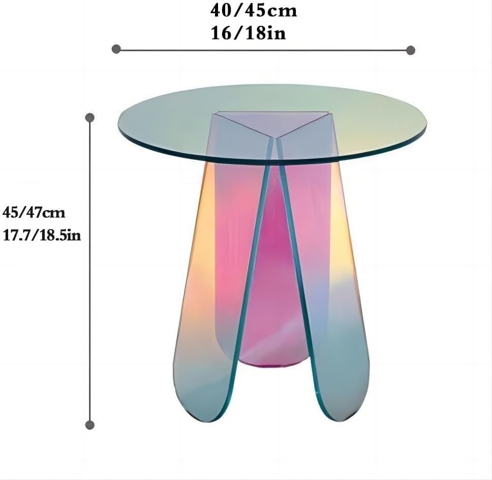 Round Acrylic Side Table Modern Rainbow Iridescent Accent Table Night Stand Versatile Coffee Table for Living Room Balcony Office Creative idea(45 cm)