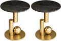 Modern Round Slate Top Side Table 21.5" Tall Iron Abstract Base End Table Nightstand Sofa Table for Small Space -Set of 2, Black Top Gold Base, 19.5" L x 19.5" W x 21.5" H