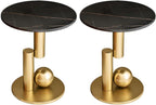 Modern Round Slate Top Side Table 21.5" Tall Iron Abstract Base End Table Nightstand Sofa Table for Small Space -Set of 2, Black Top Gold Base, 19.5" L x 19.5" W x 21.5" H