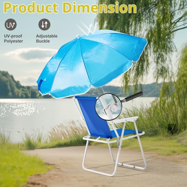 Kids Outdoor Folding Beach Chair Set with Parasol, Blue, Suitable for Camping, Lawn, Concert