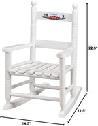 Fox Valley Traders Custom Childrens Rocking Chair, Features Classic Rocker Design and Hardwood Construction, White Finish with Racecar Design