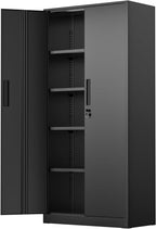 Incbruce 72” Metal Storage Cabinet, Garage Cabinets and Storage System with Doors and Shelves, Tall Lockable Tool Cabinet for Garage, Office, Home (Black)