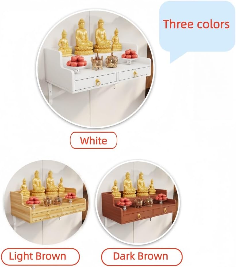 Wall Mounted Buddha Altar Shelf with Retractable Pull Board Small Statues Shrine Altar Table Meditation Altar Table Handmade Tiered Puja Shrine with Storage Buddhist Meditation Alte White 60CM/23.6IN