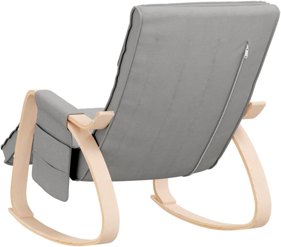 Modern Rocking Chair for Living Room, Comfortable Nursery Glider with Padded Armrests, Sturdy Birch Wood Frame, Breathable Fabric Seat for Bedroom, Light Gray