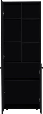 Riner 67" Slim Pantry Cabinet, 5-Tier Storage Shelves with Doors for Kitchen Organization, Black