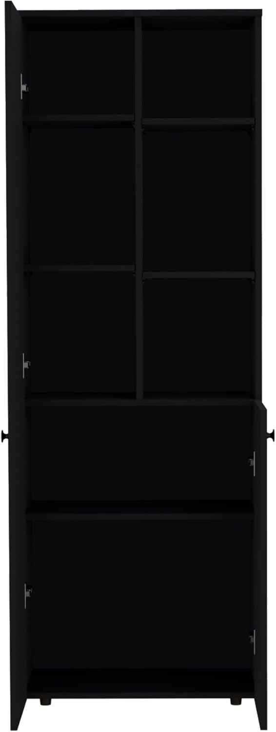 Riner 67" Slim Pantry Cabinet, 5-Tier Storage Shelves with Doors for Kitchen Organization, Black