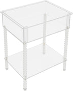 Acrylic Side Table, End Table with Storage, Small Bedside Table Accent Table, Nightstand for Living Room Bedroom, 16x 12x 20in (Clear)