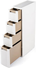 Giantex 4-Tier Narrow Storage Cabinet, Slim Rolling Cart with 4 Drawers & 3 Removable Dividers, Plastic Storage Organizer with Wheels for Small Spaces Bathroom Kitchen