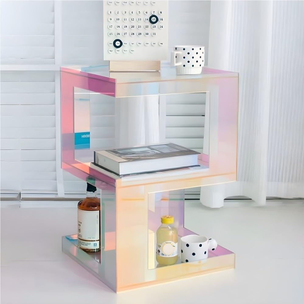 Modern Acrylic Side Table, Clear Acrylic Nightstand, Multifunctional End Table, 3-Tier, No Assembly Required
