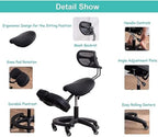Ergonomic Kneeling Chair with Back Support - Knee Chair Ergonomic for Office w/Upholstered Fabric - Adjustable Rocking Stationary Correcting Stool, Meditation Desk Stool for Better Posture