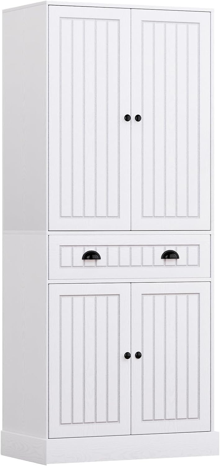 72" Pantry Cabinet, Tall Kitchen Pantry Cabinet with Adjustable Shelves & 6 Door Shelves, Kitchen Storage Cabinets with Drawer, 2 Cabinets, Cupboard for Living, Dining Room, Bathroom, White