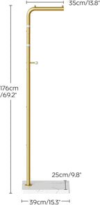 YATINEY L Shaped Glod Coat Rack, Metal Coat Tree, Modern Clothes Rack with 3 Hooks and Thickened Base, Floor Standing Coat Hanger Stand, for Entryway, Living Room, Cloakroom, Gold and White YM01DWY1