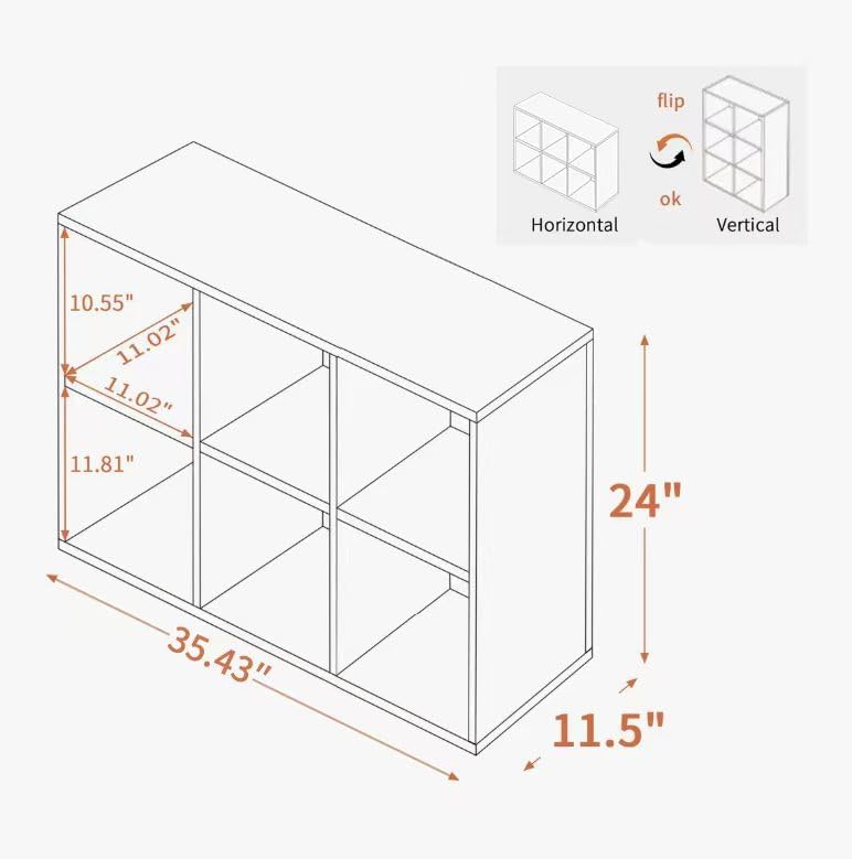 Book Shelf with 6 Storage Place Wooden Bookshelf Storage Organizer Diaplay CabinetWood