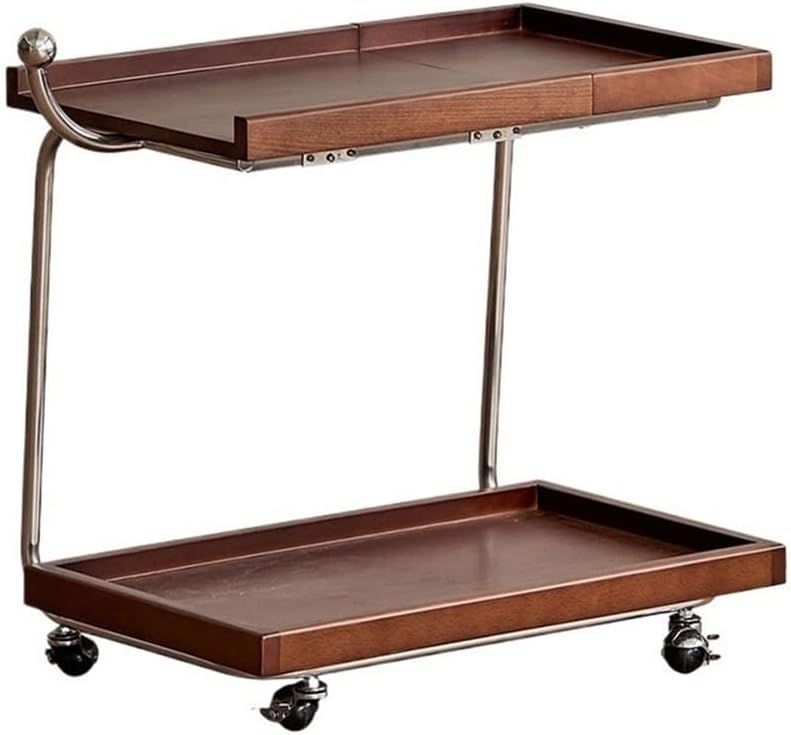 Movable Sofa Side Table Leisure Trolley Wheeled Storage Rack Bedside Coffee Small Side Table(Brown)