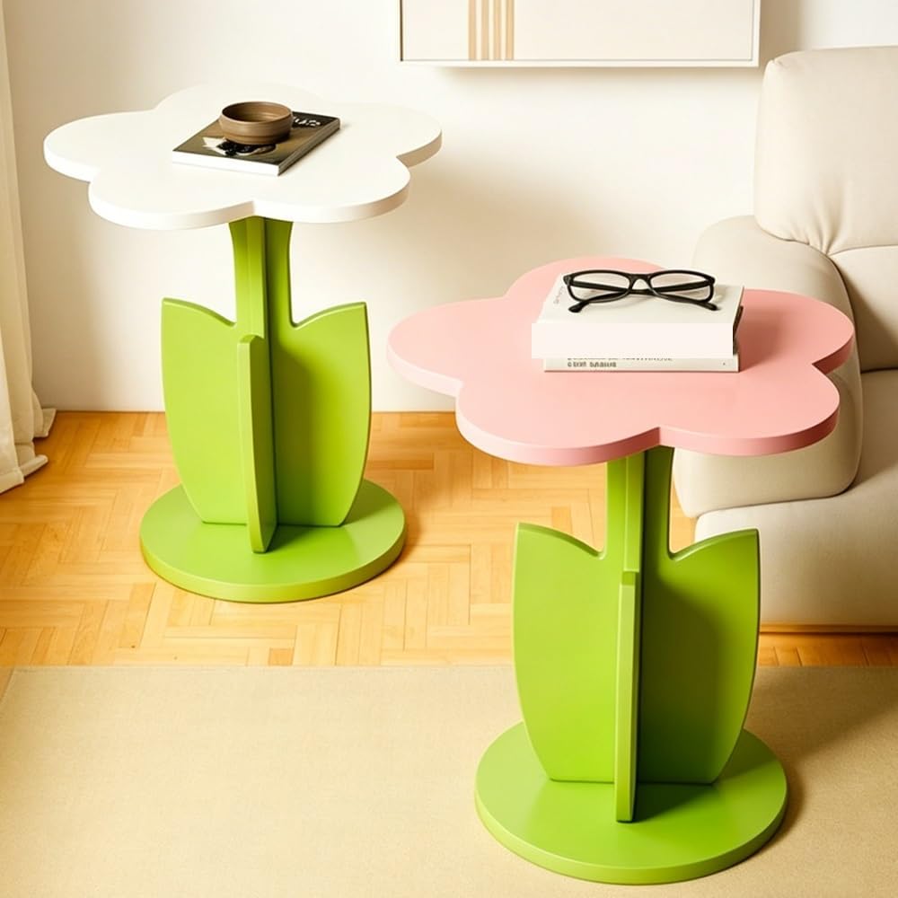 Flower-Shaped Side Table, Funky Y2K Nightstand, Cute Coffee Table for Sofa, Colorful Decorative Accent Table for Bedroom, Living Room, Balcony(White)