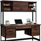 UrbanPro Engineered Wood and Metal Hutch, Barrel Oak Finish, 60 in Wide with Adjustable Shelves, Barrister-Style Door, Powder-Coated Frame, Durable Office or Home Storage
