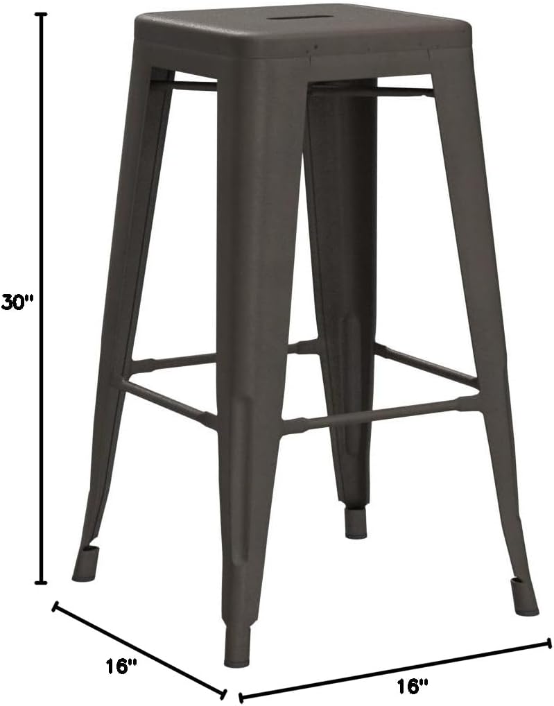 Vnewone Metal Bar Stools Set of 4 Counter Height Barstools Stackable Metal Chairs High Backless Dining Stool Bar Chair for Indoor Outdoor Patio Home Kitchen (30", Gun)