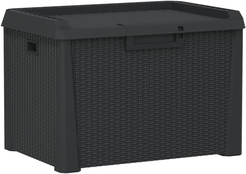 Anthracite 33 Gallon Outdoor Storage Box 28.7 x 28.7 x 19.5 in PP Rattan Look Deck Bench for Cushions Toys Blankets Patio Garden Balcony