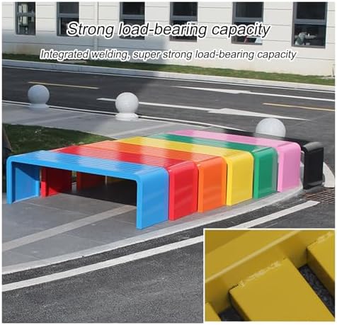 Weatherproof Backless Iron Park Bench for Kids, 39.4in Colorful Yellow Outdoor Seat for Garden, Playground Porch - Perfect Kindergarten Furniture