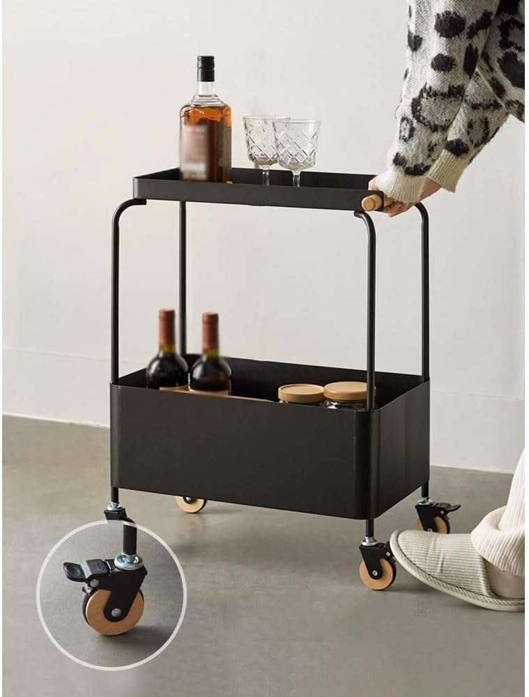 Coffee Table Living Room Small Trolley Wheeled Storage Rack Movable Sofa Side Table Retro Snack Shelf Side Table(White)