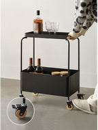Coffee Table Living Room Small Trolley Wheeled Storage Rack Movable Sofa Side Table Retro Snack Shelf Side Table(White)