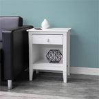 Pemberly Row White Solid Wood End Table/Nightstand, 17 x 13.75 x 25 in, Single Drawer with Cubby, Eco-Friendly Pine Wood, Decorative Handle, Compact Accent Table for Bedroom or Living Room